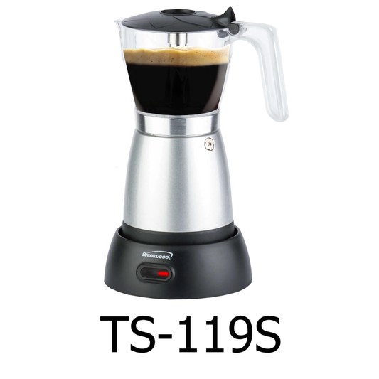 Brentwood Silver Cordless Electric Moka Pot Espresso Machine