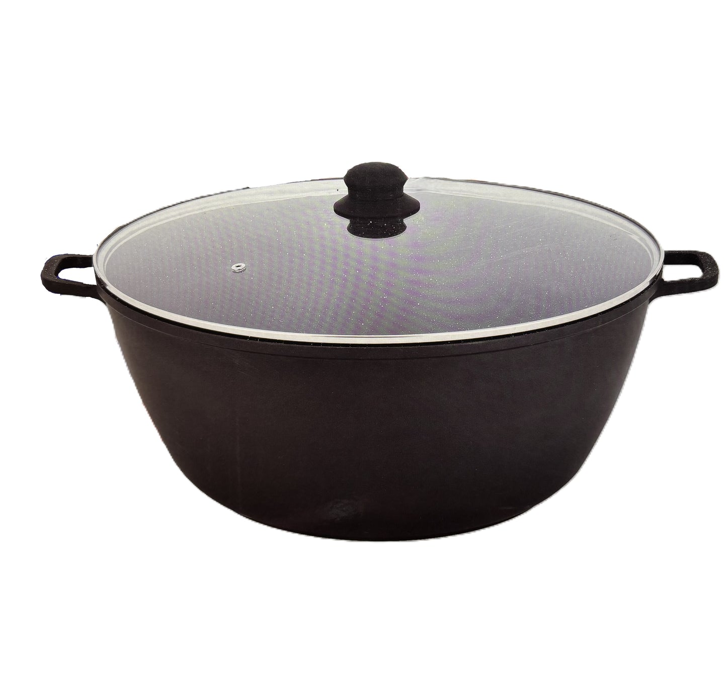 Non-Stick Dutch Oven with Glass Lid, Black Granite Finish, Large Casserole Pot with Handles 36 CM