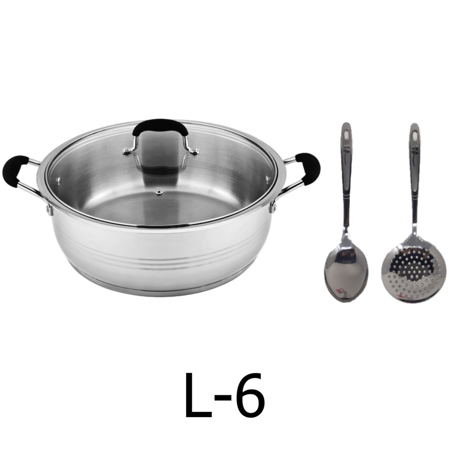 6 QT Stainless Steel 18/10 Induction Low Pot With Silicon Handle