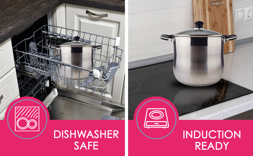 24 QT Stainless Steel 18/10 Induction Stock Pot (Free Gift 1 Knife Set)