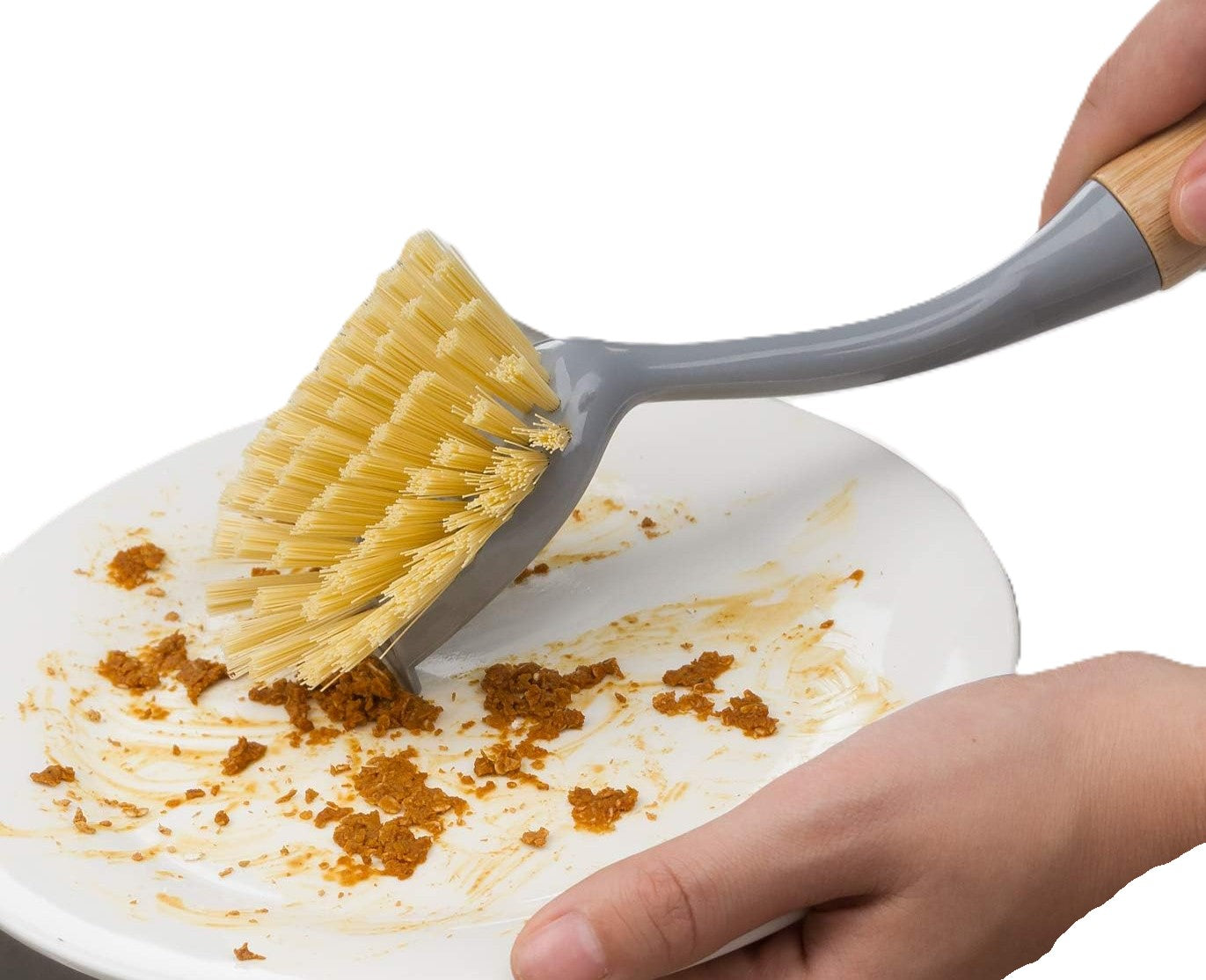 Fresh Start Dish Brush with Bamboo Handle, Yellow Bristles, Long Handle with Built-in Scraper, 2 Pack, Kitchen Cleaning