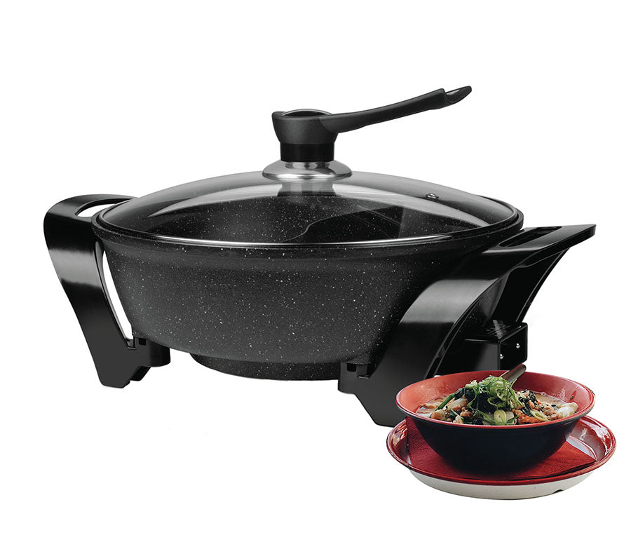 6 QT Brentwood Electric Non-Stick Shabu Shabu Pot with Wooden Spatula