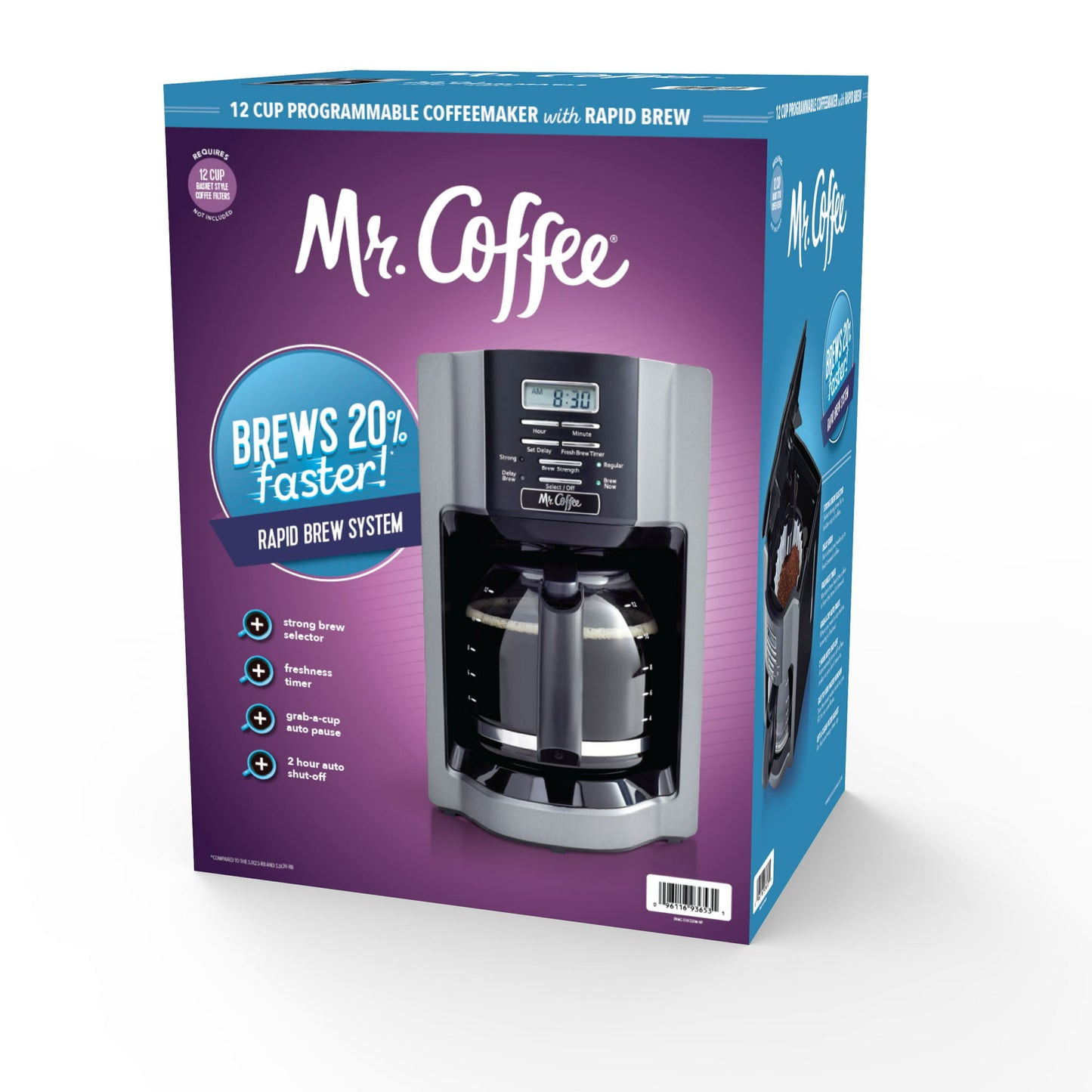 Mr. Coffee 12-Cup Programmable Coffeemaker, Rapid Brew, Brushed Metallic