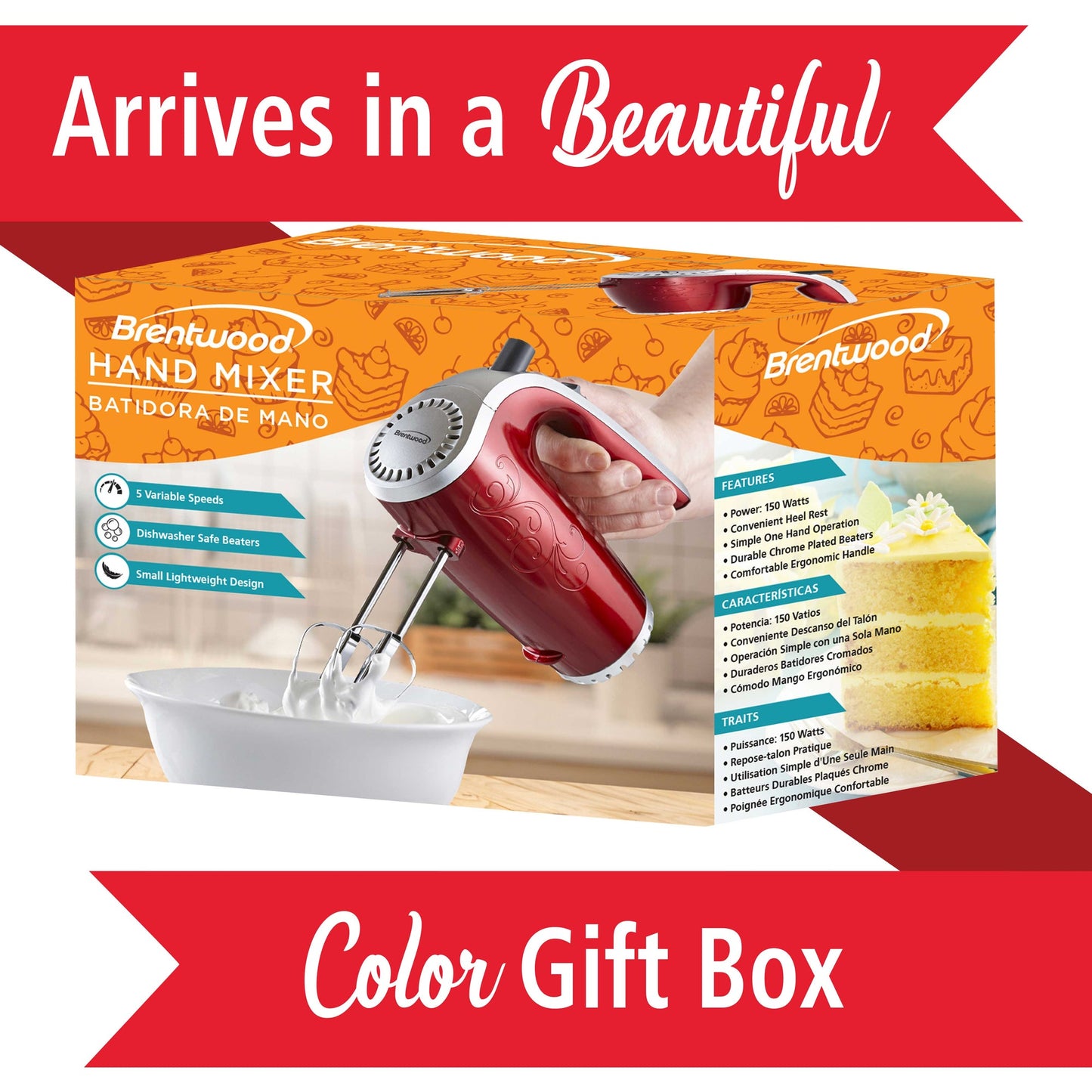 Brentwood 5-Speed Hand Mixer - Red