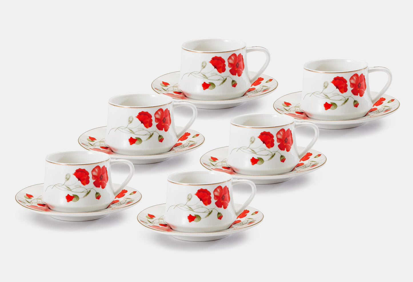 12 PC Red Flower Coffee Set