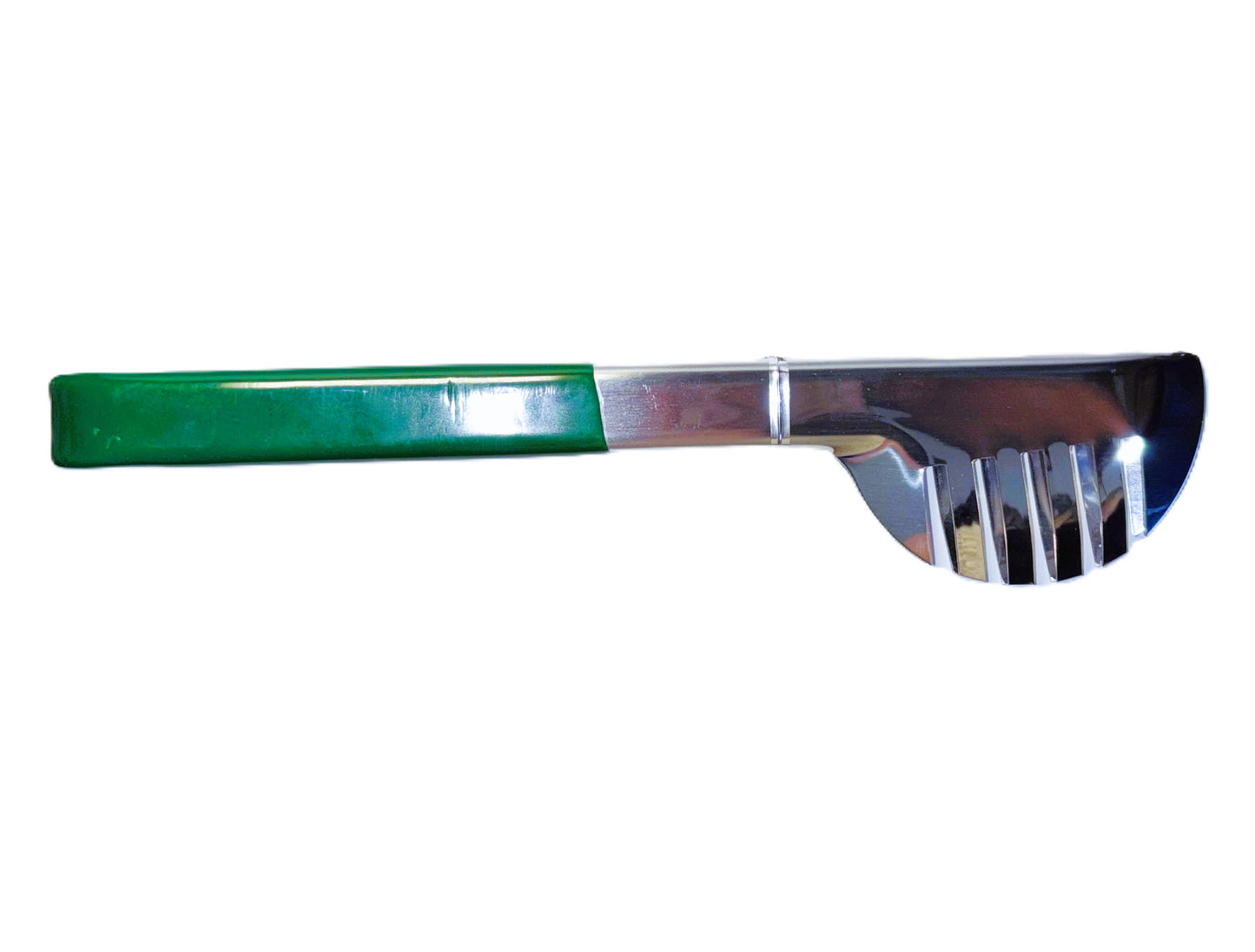 Tongs for salads, fruits, or your favorite food, green handle, stainless steel, 3-piece set.