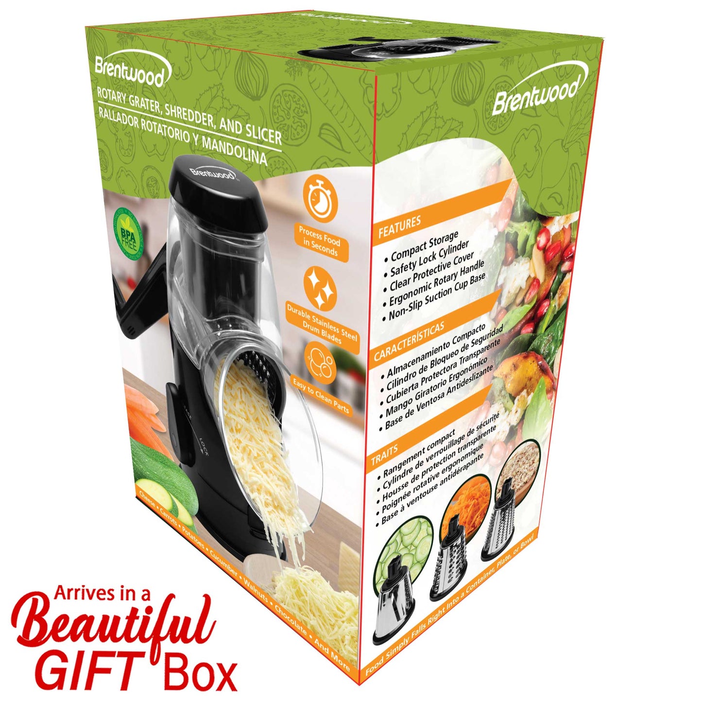 Brentwood Rotary Cheese, Vegetable, Nut Grater, Shredder, and Slicer