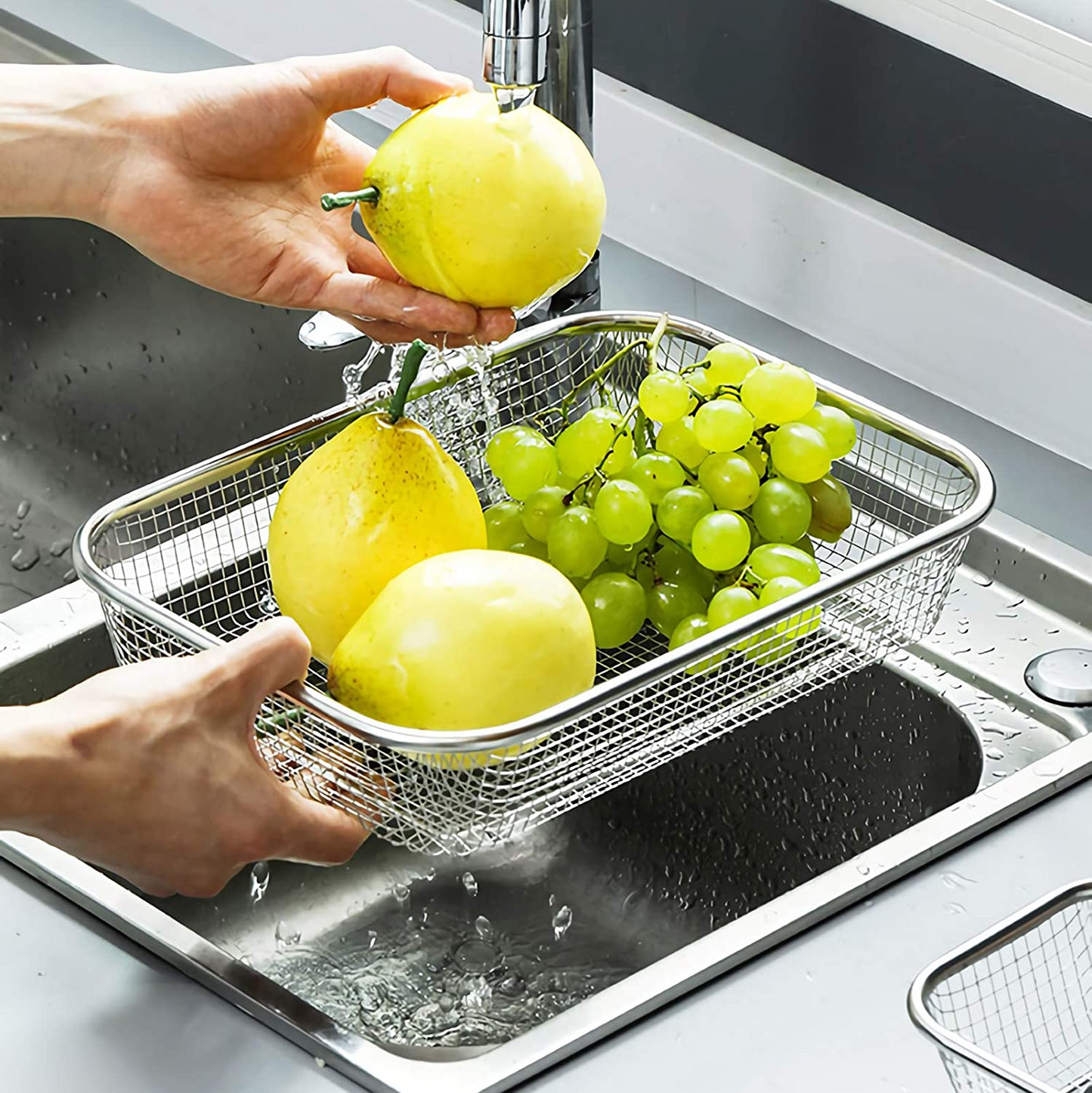 Stainless Steel Mesh Rectangle Colander Strainer Basket