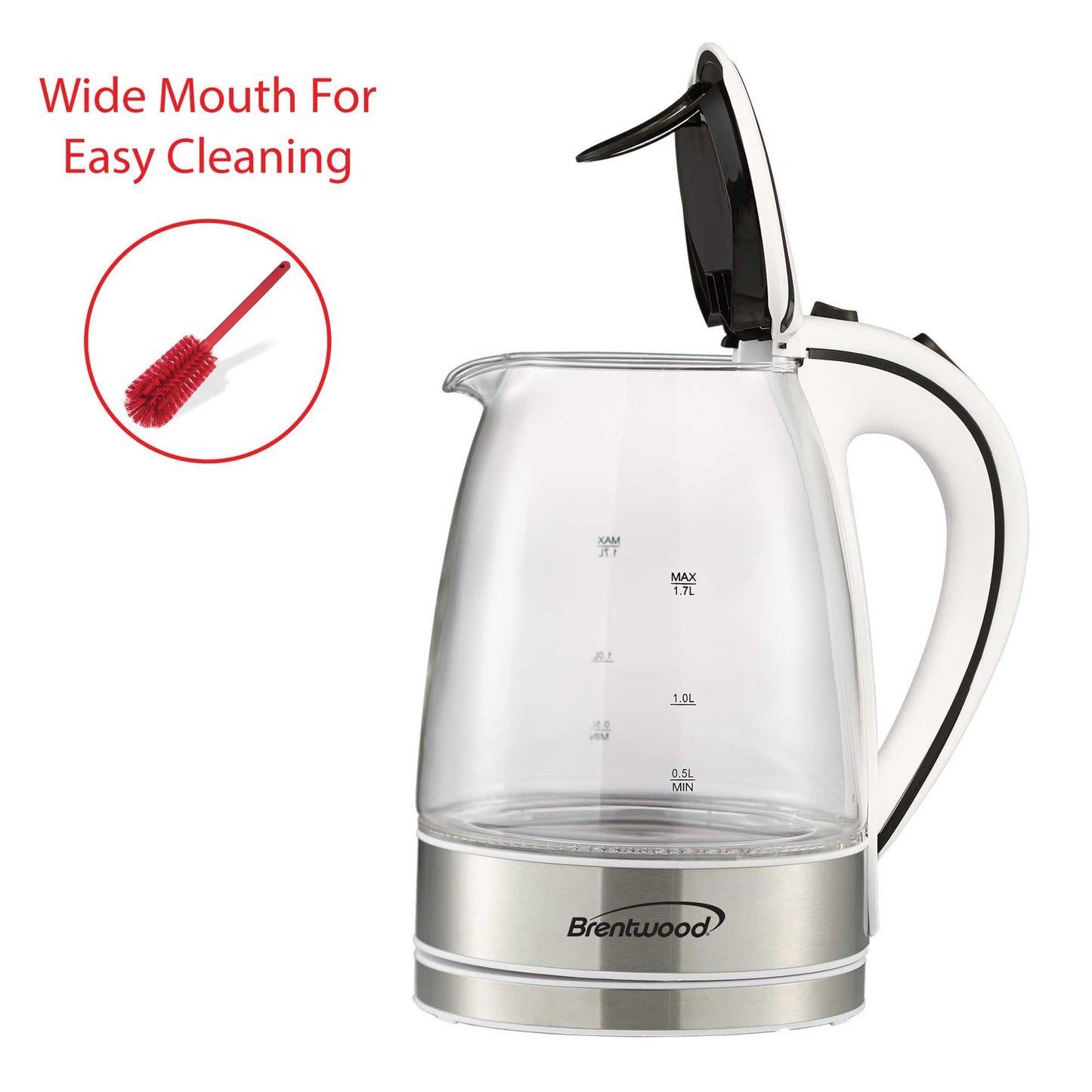 1.7L Brentwood Cordless Glass Kettle