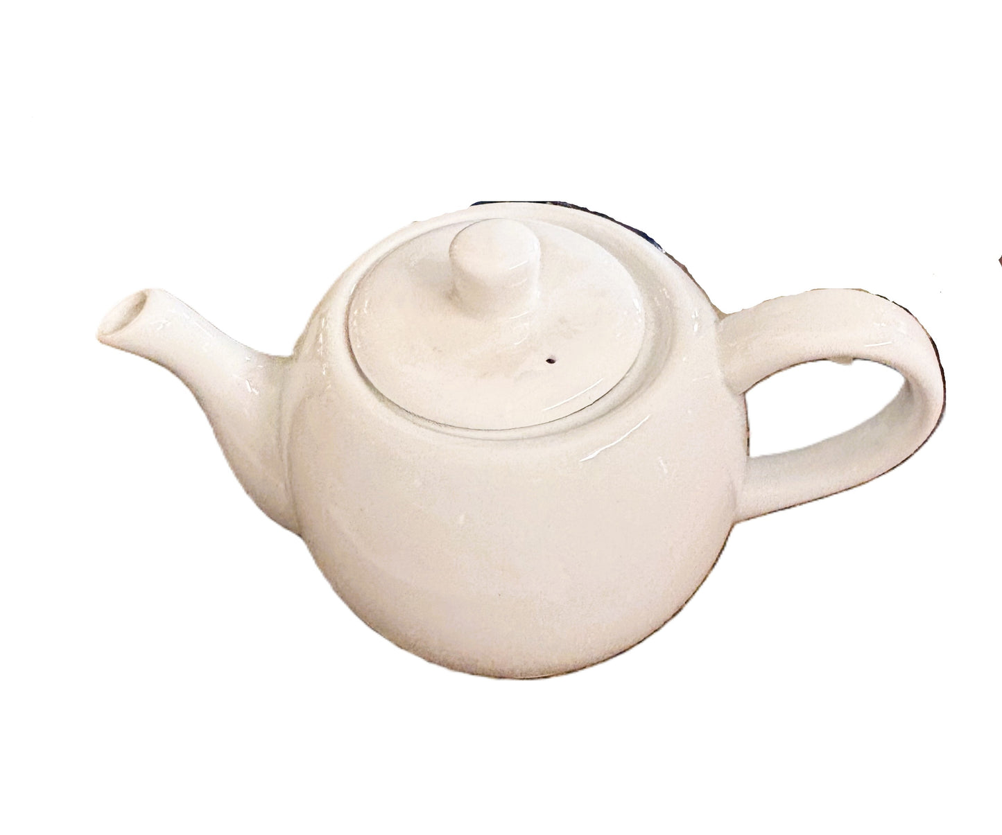 White Ceramic Teapot with Lid, Classic Round Shape, Glossy Finish 24oz