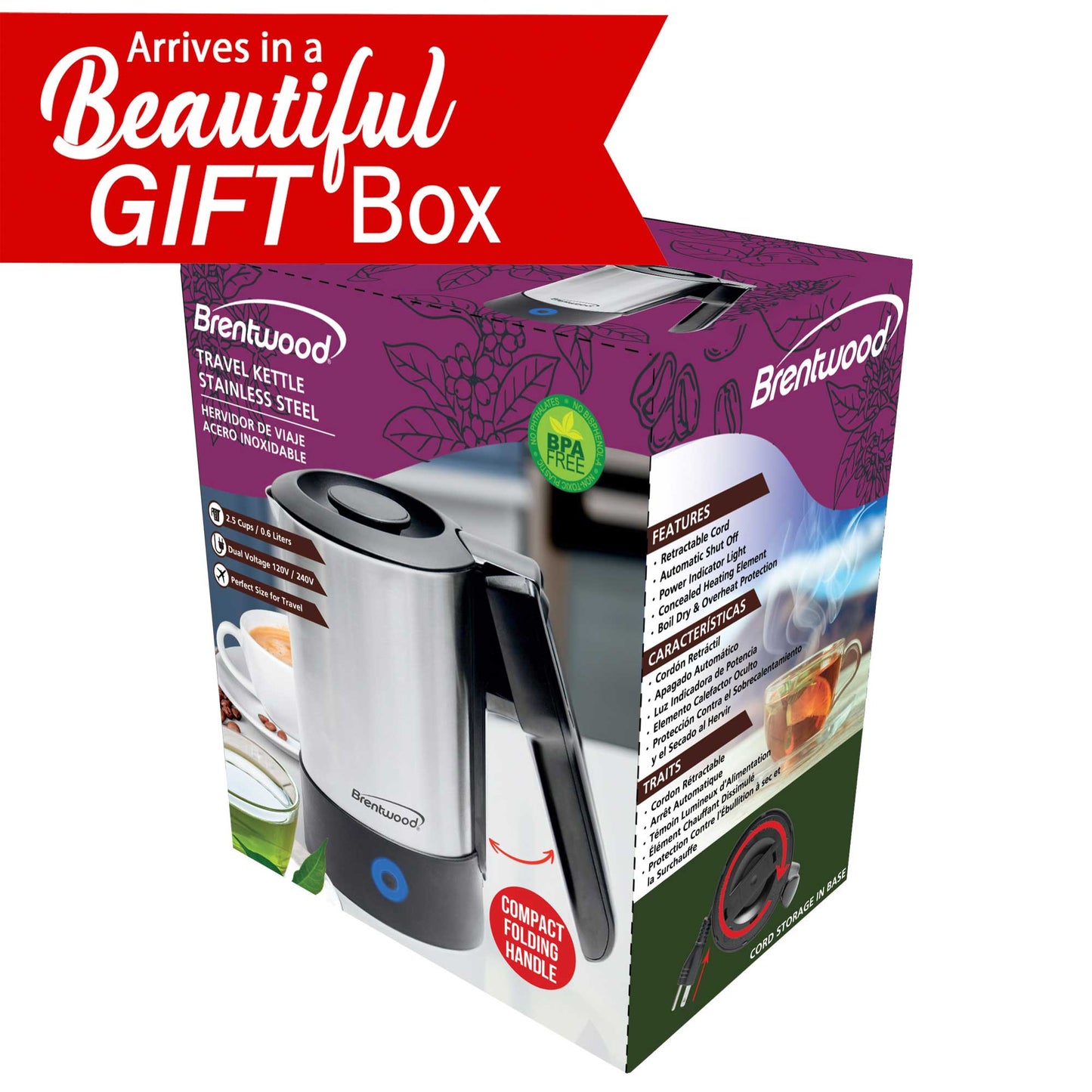 2.5 Cups Brentwood Stainless Steel Travel Kettle