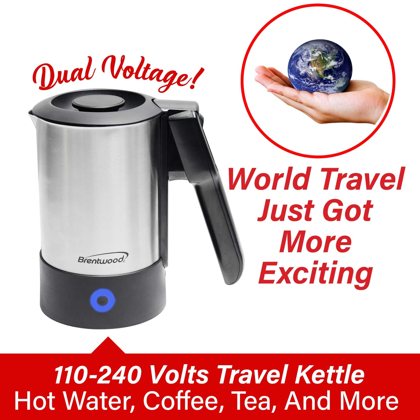 2.5 Cups Brentwood Stainless Steel Travel Kettle