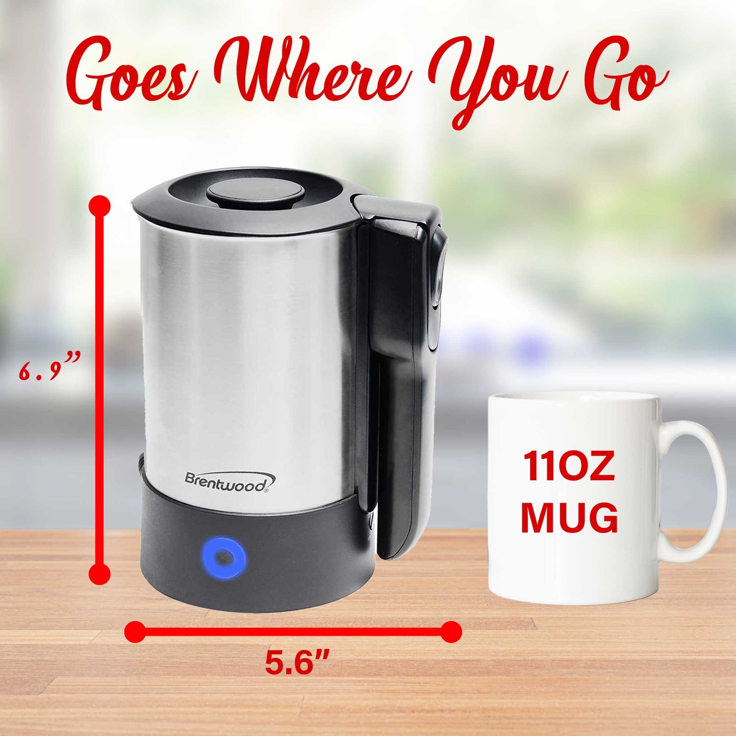 2.5 Cups Brentwood Stainless Steel Travel Kettle