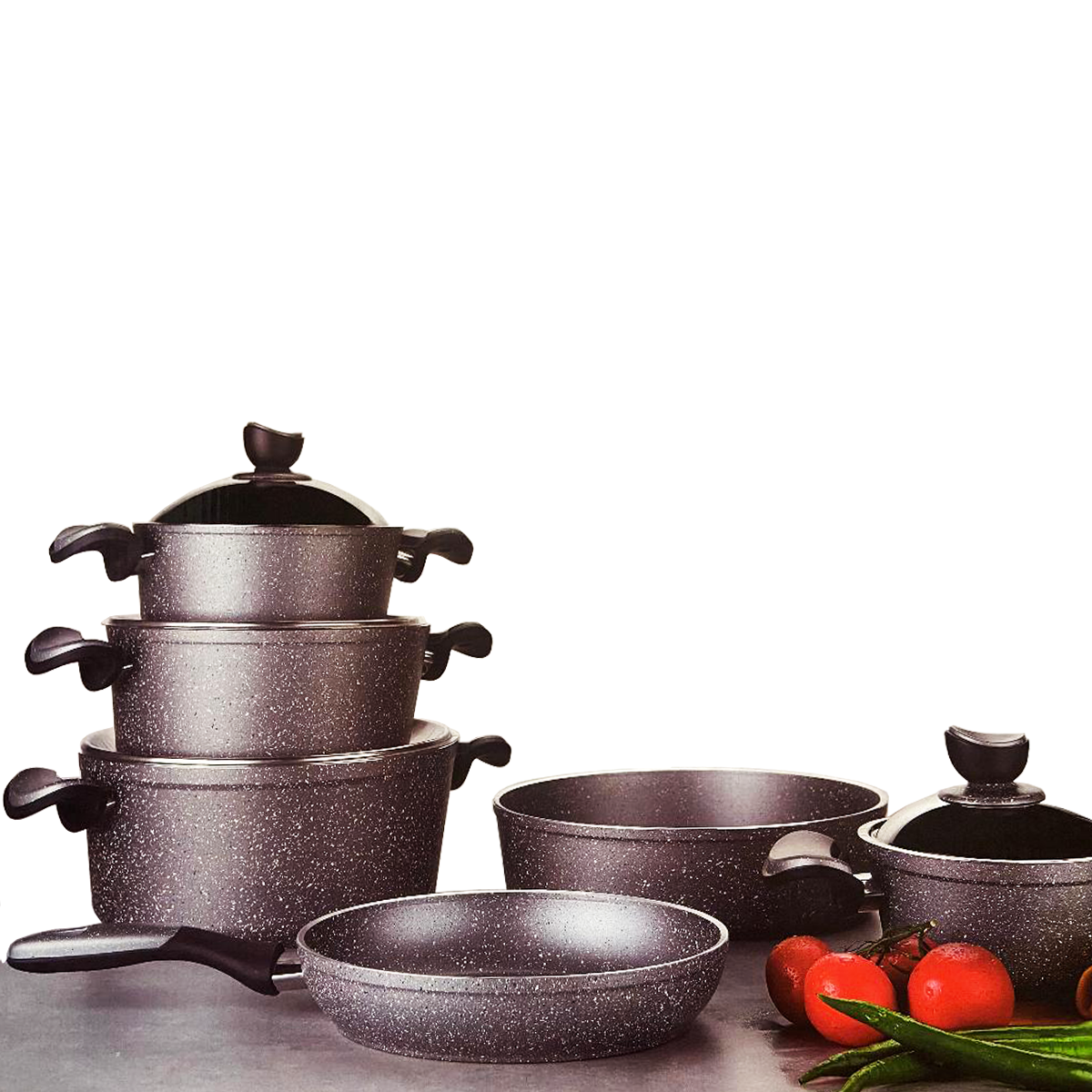 10 PC Non-Stick Aluminum Granite Cookware Set