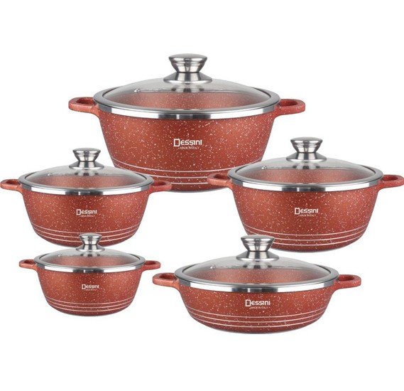 10 PC Brown Aluminum Die Casting Casserole Set