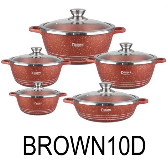 10 PC Brown Aluminum Die Casting Casserole Set