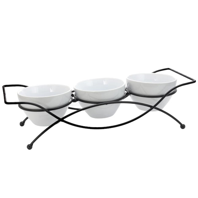 4 PC Gibson Stoneware Tidbit Dish Set with Metal Rack