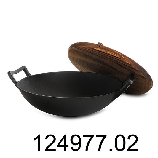 14" Gibson General Stone Wok With Wood Lid