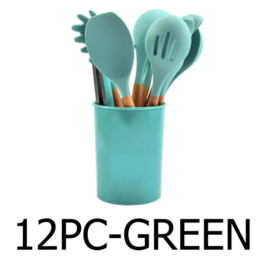 12 PC Green Silicone Utensil Set With Storage Box