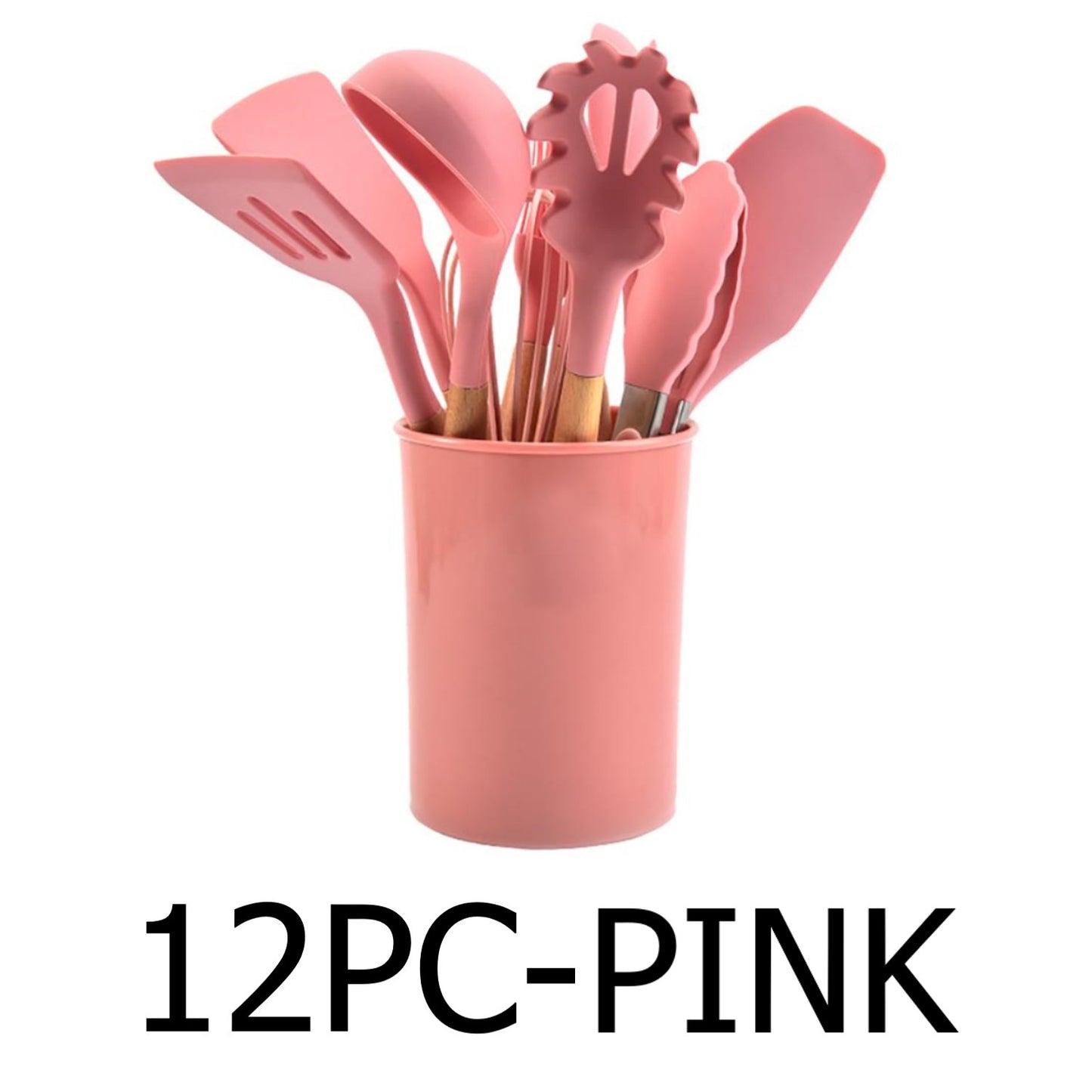 12 PC Pink Silicone Utensil Set With Storage Box
