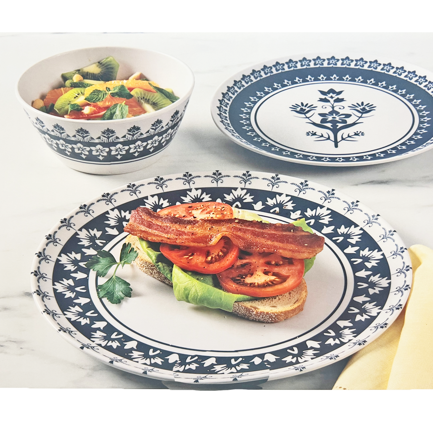 12 PC Martha Stewart Bamboo Fiber Dinnerware Set- Blue