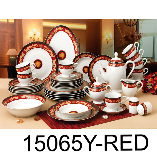 49 PC Greek Red Medusa Pattern Royal Dinner Set
