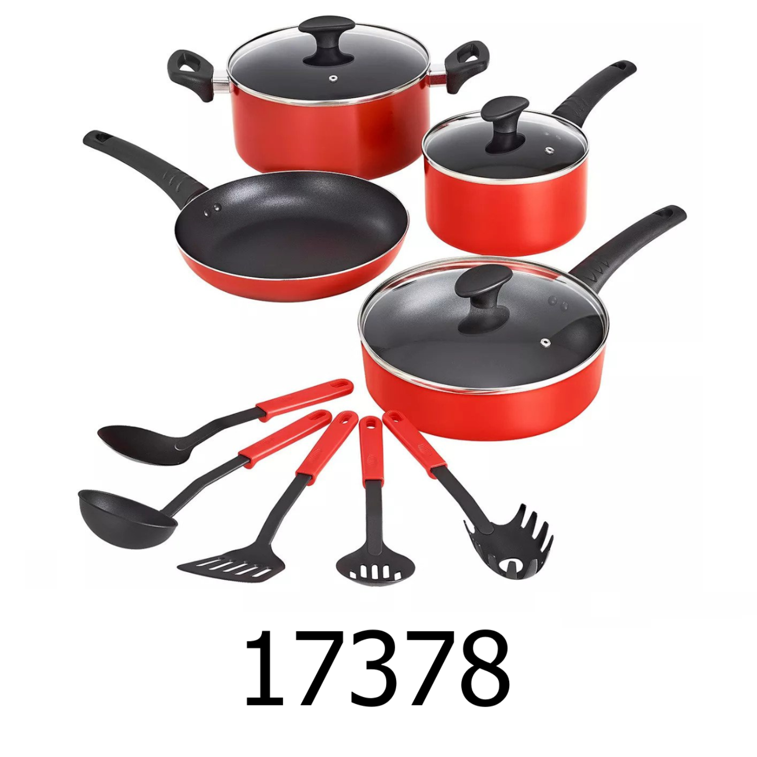 12 PC Red Non Stick Cookware Set with Cooking Utensils – R & B Import