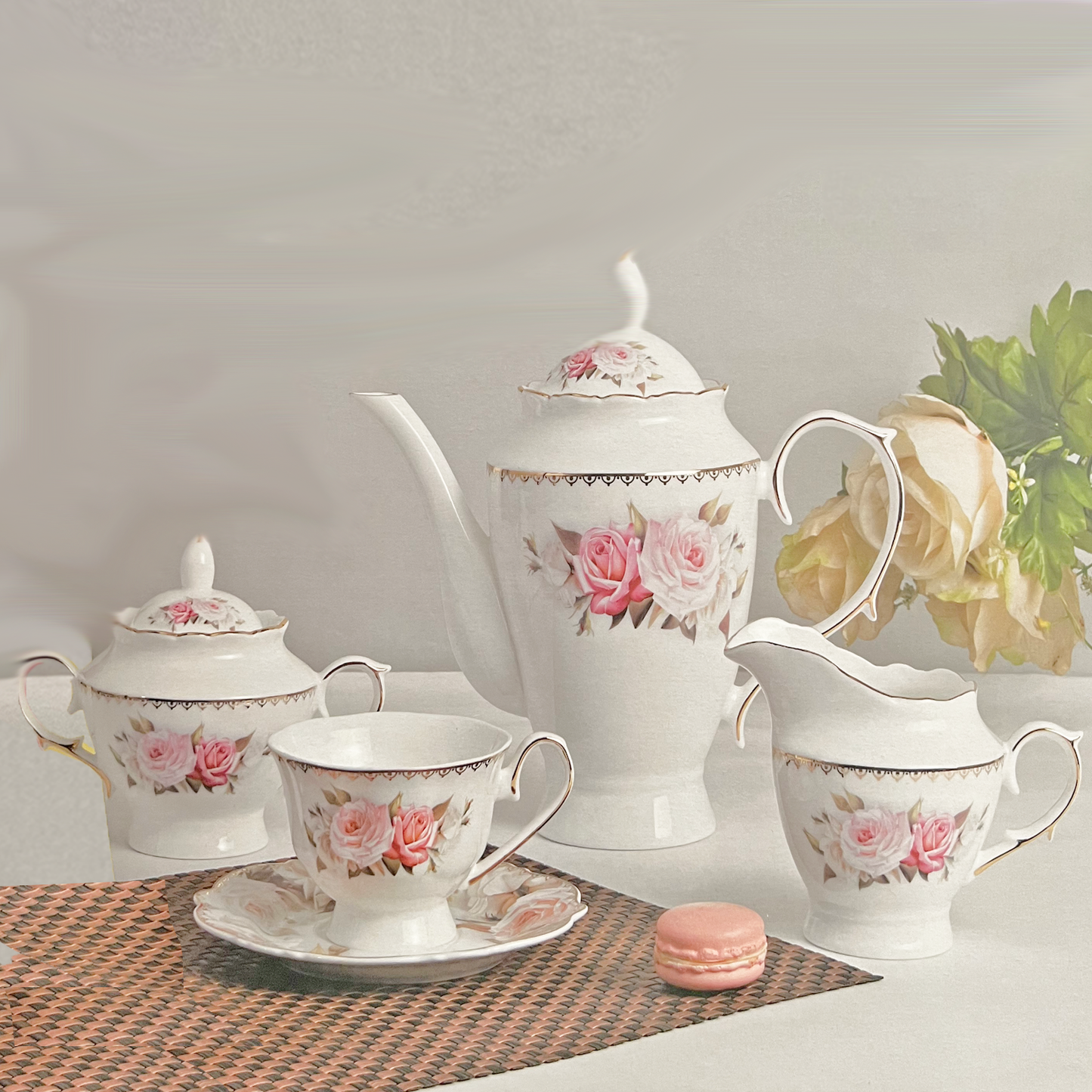17 PC British Rose Tea Set