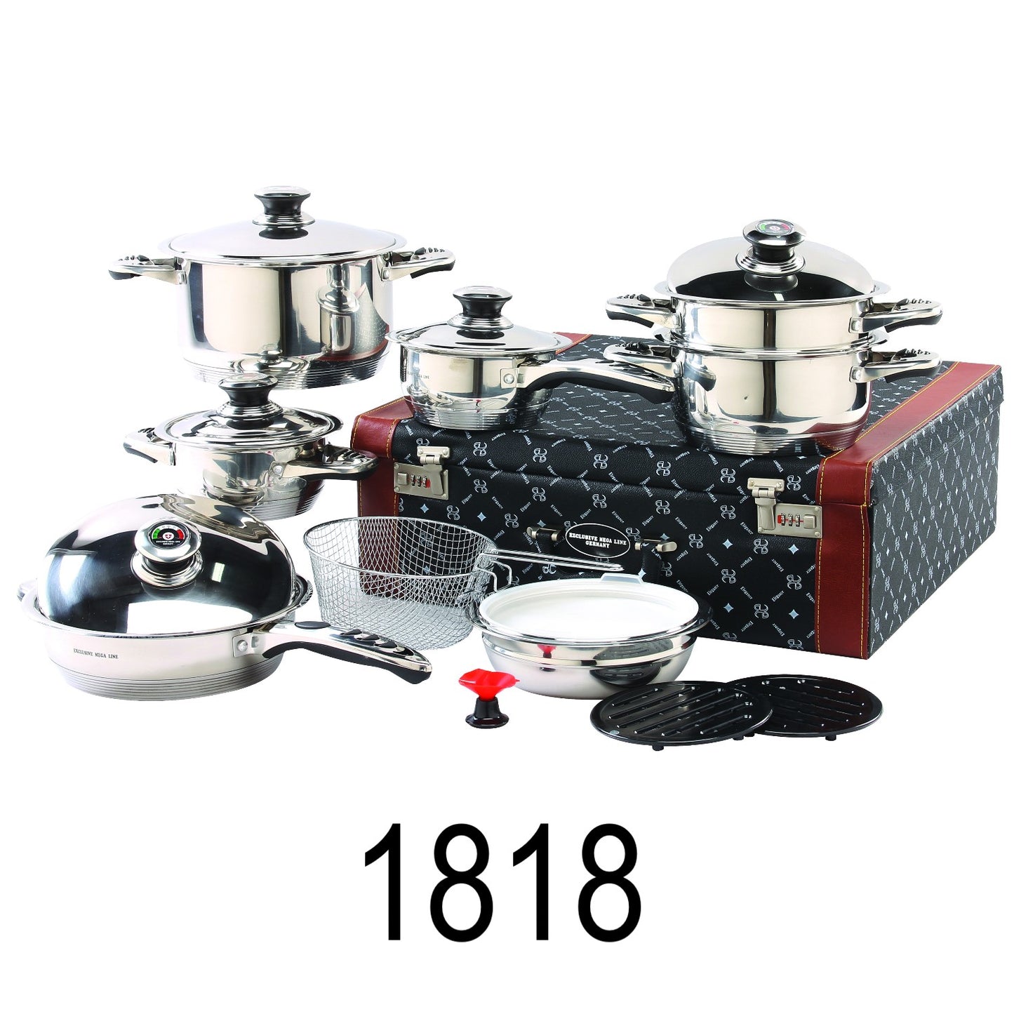 18 PC Stainless Steel Cookware Set With Thermometer