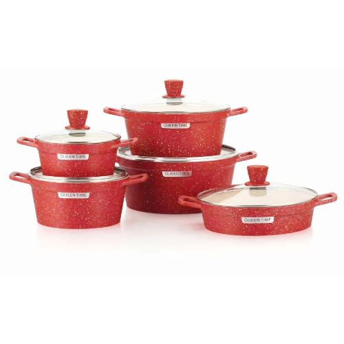 10 PC Red Aluminum Die Casting Casserole Set