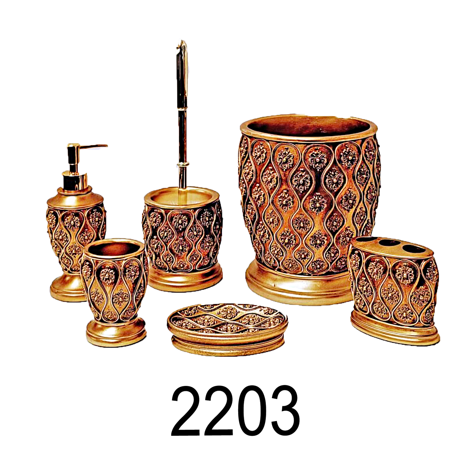 7 PC Wavy Pattern Bathroom Accessories Set- Gold