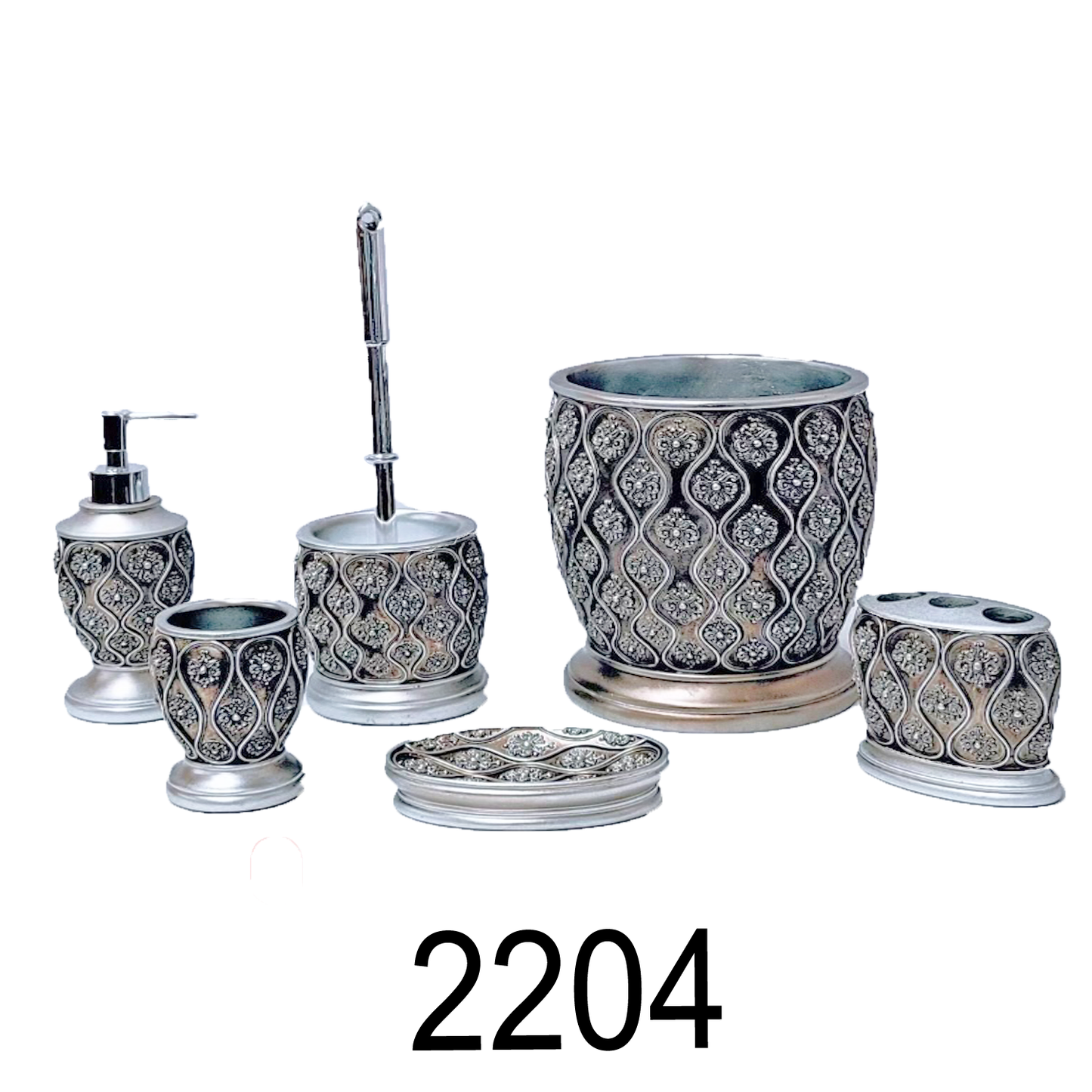 7 PC Wavy Pattern Bathroom Accessories Set- Silver