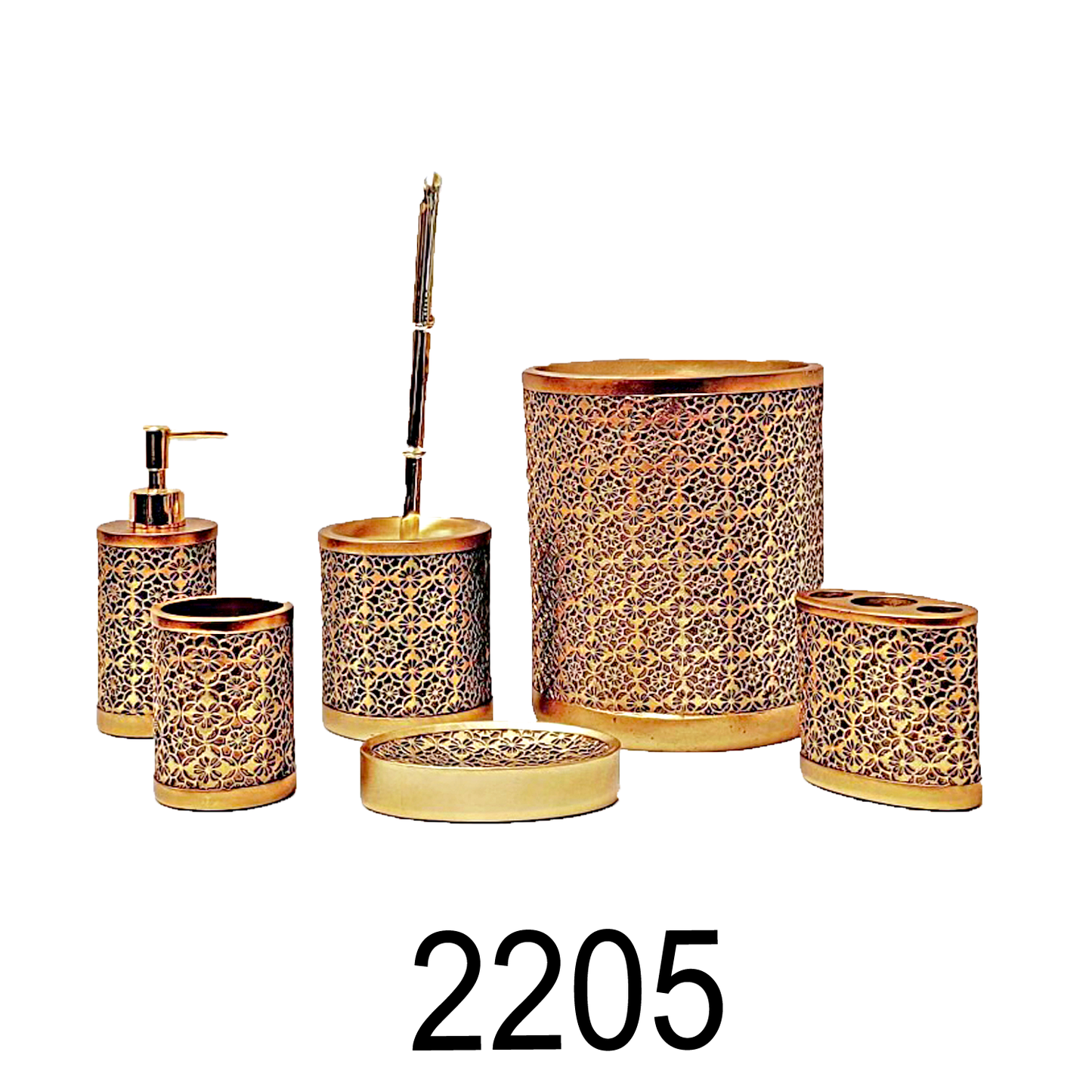 7 PC Flower Pattern Bathroom Accessories Set- Gold