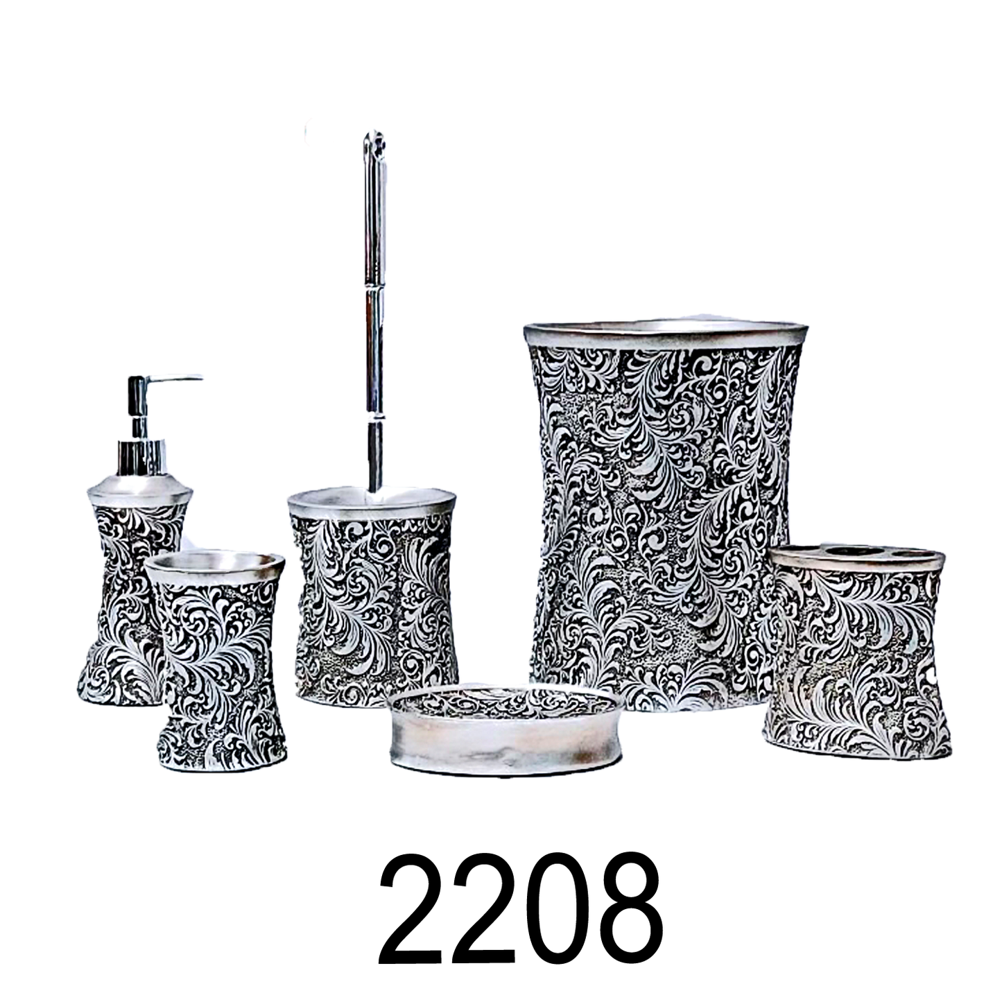 7 PC Ivy Pattern Bathroom Accessories Set- Silver