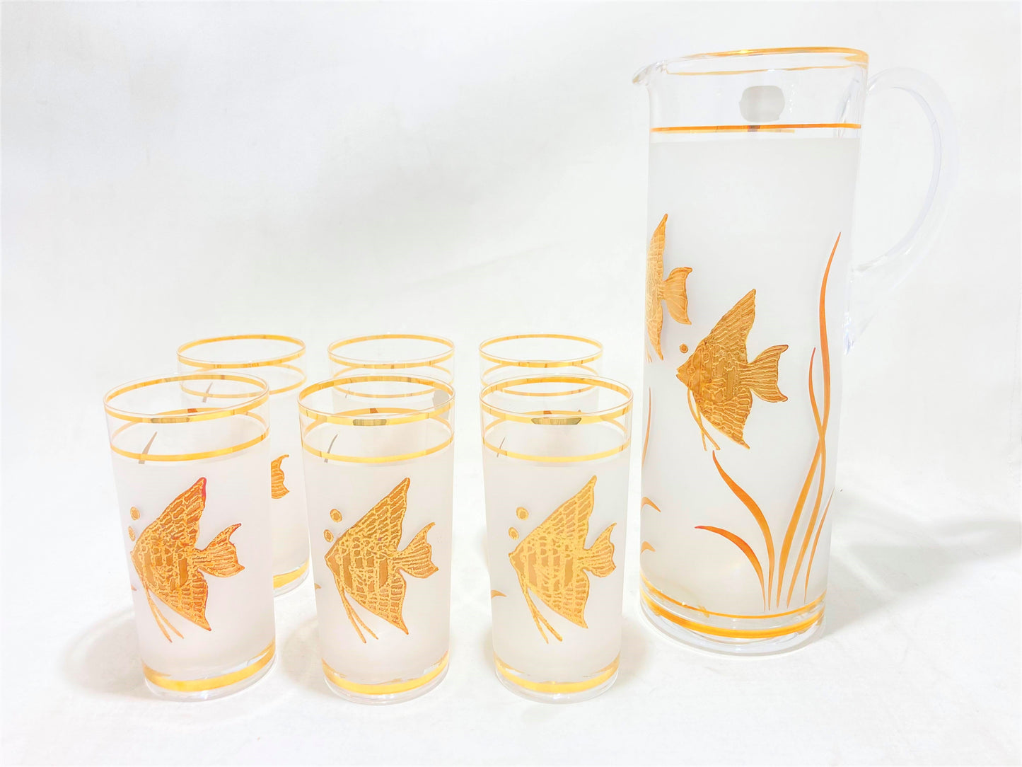 7 PC Angel Fish Glasses Gold Set