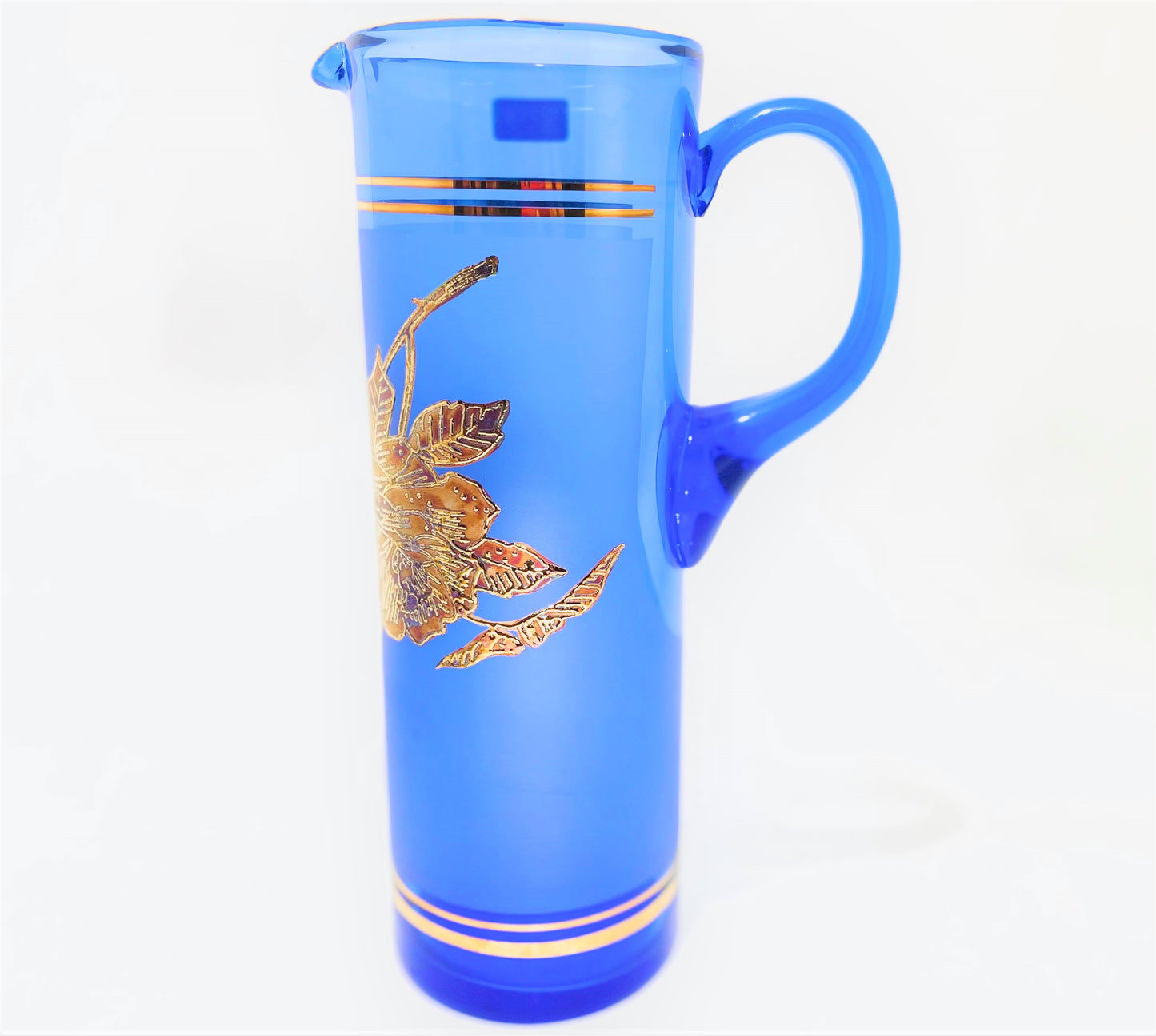 7 PC Leaf Glasses Blue & Gold Set