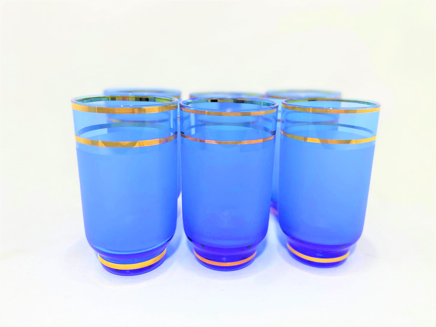 7 PC Leaf Glasses Blue & Gold Set