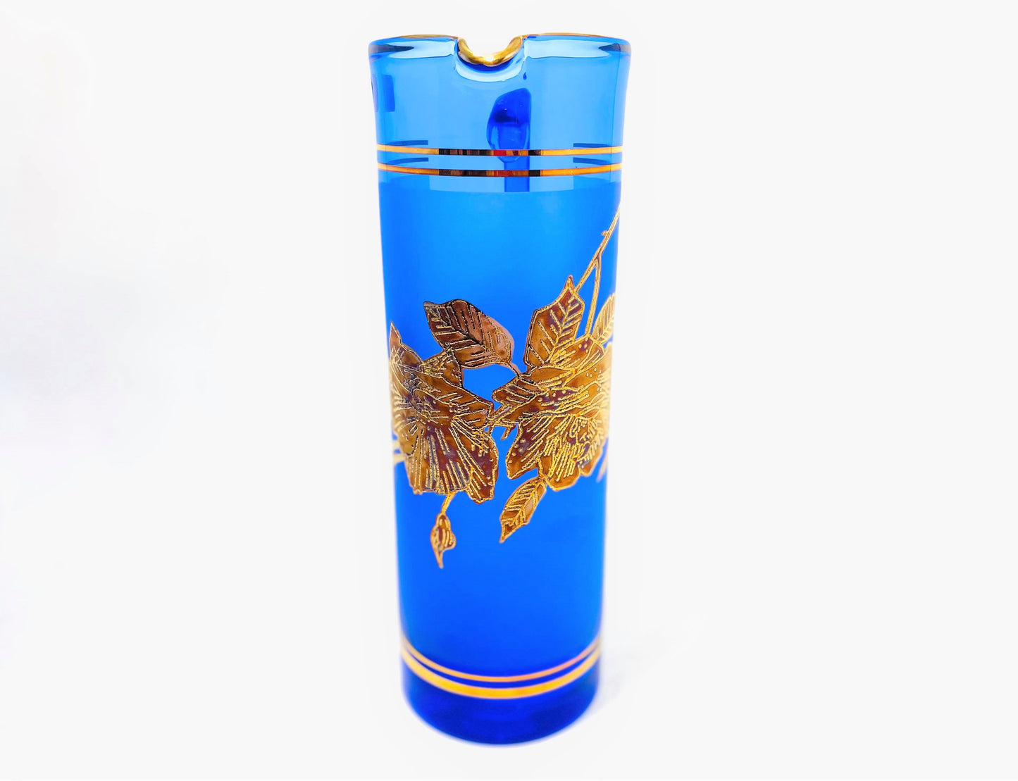 7 PC Leaf Glasses Blue & Gold Set