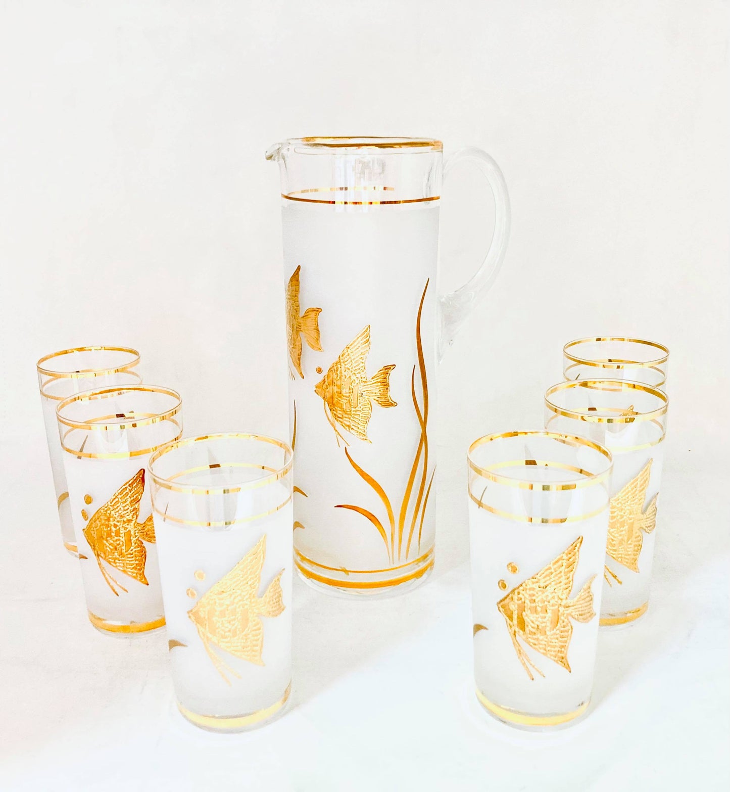 7 PC Angel Fish Glasses Gold Set