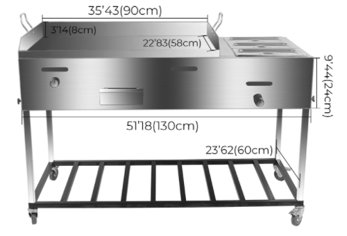 51" Stainless Steel Taco Carts With 3 Food Warmers