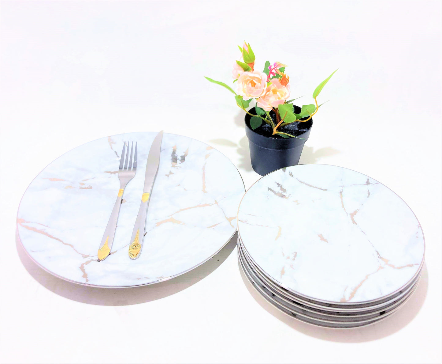 7 PC Silver Marble Cake Set