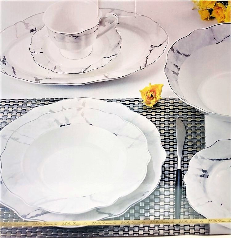 22 PC Silver Marble Dinner Set