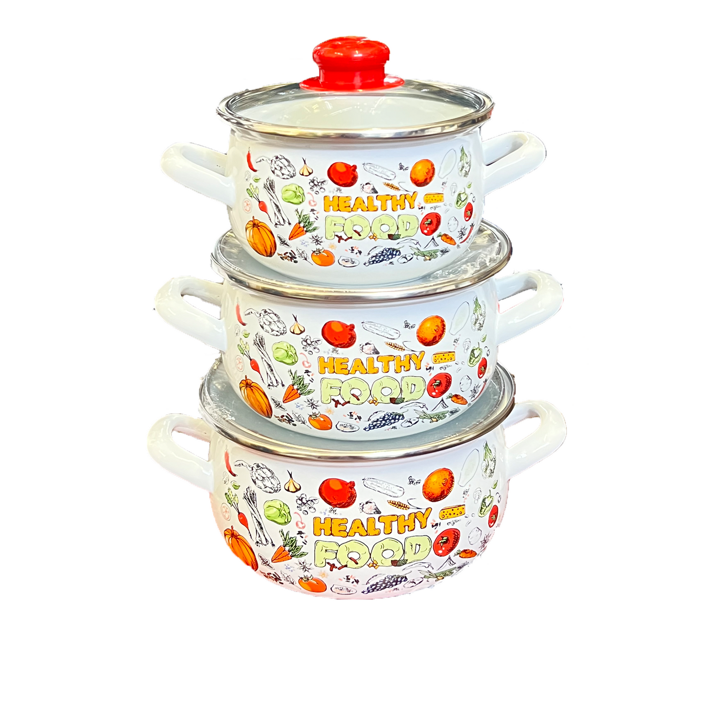 6 PC Fruits Enamel Stockpot Set