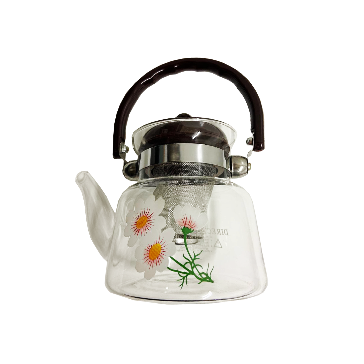 0.8L Glass Coffee & Tea Pot with Flower Design