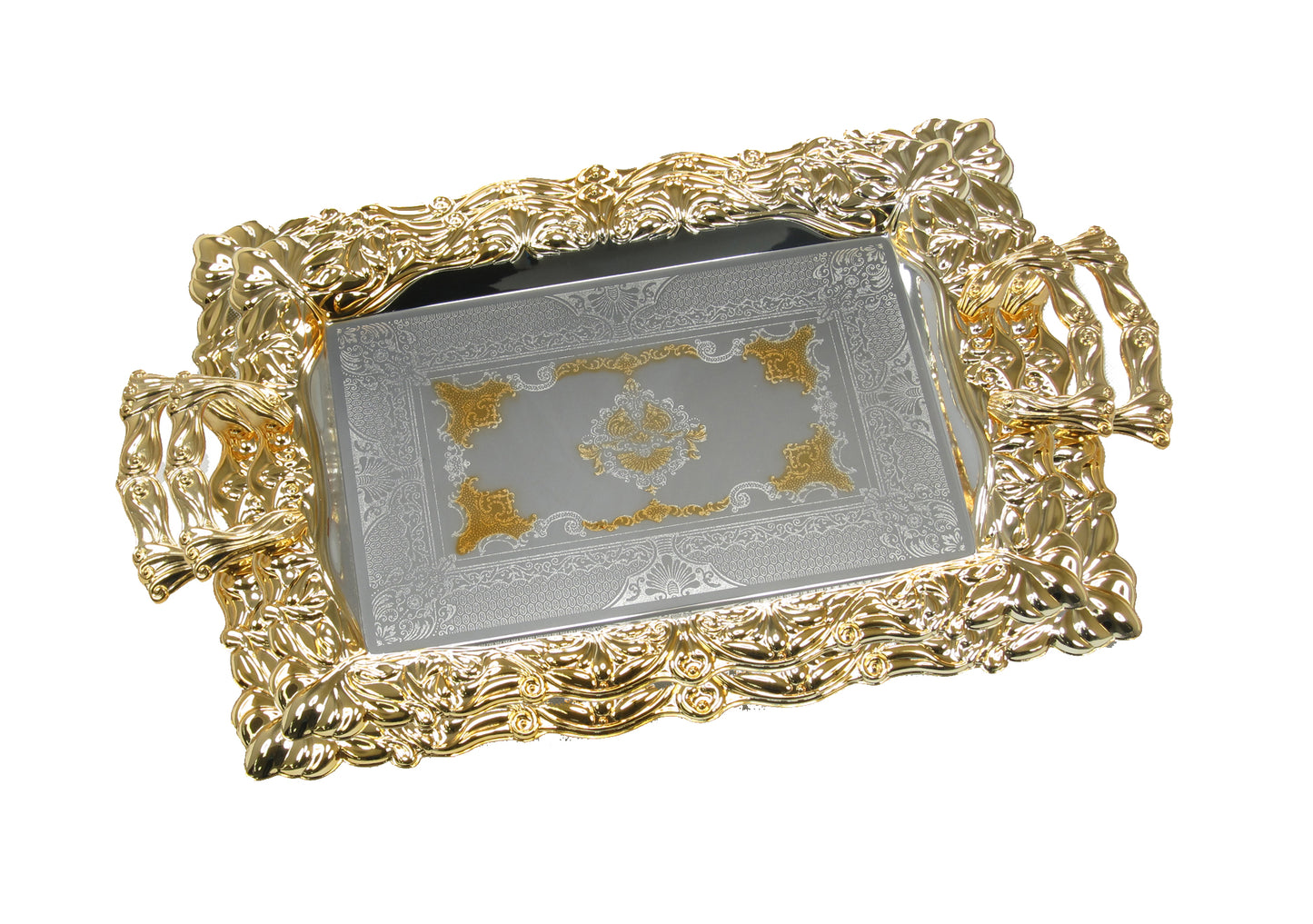 2 PC Royal Gold And Silver Serving Tray