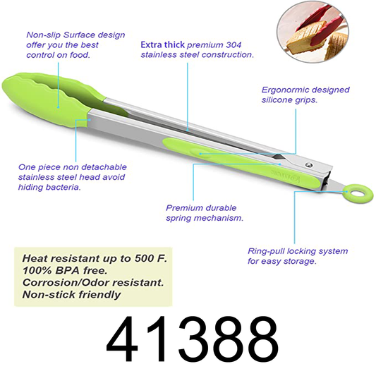 11" Green Tongs with Silicone Handle