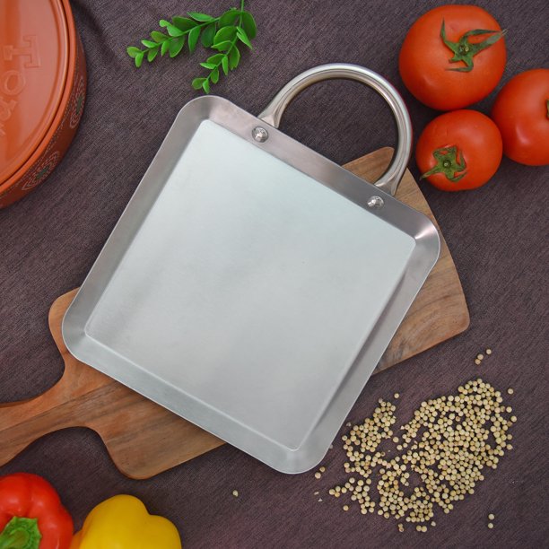8.5" Stainless Steel Flat Square Fry Pan Comal