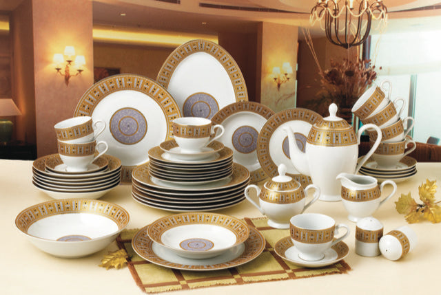 49 PC Greek Gold and White Pattern Dinner Set