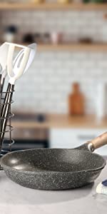 10 PC Gray Die Casting Marble Casserole & Fry Pan Set