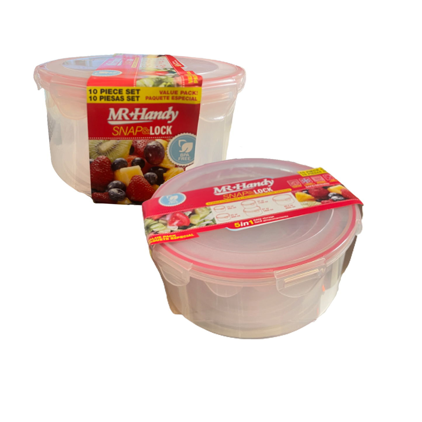 10 PC Plastic Round Food Storage Set-Red